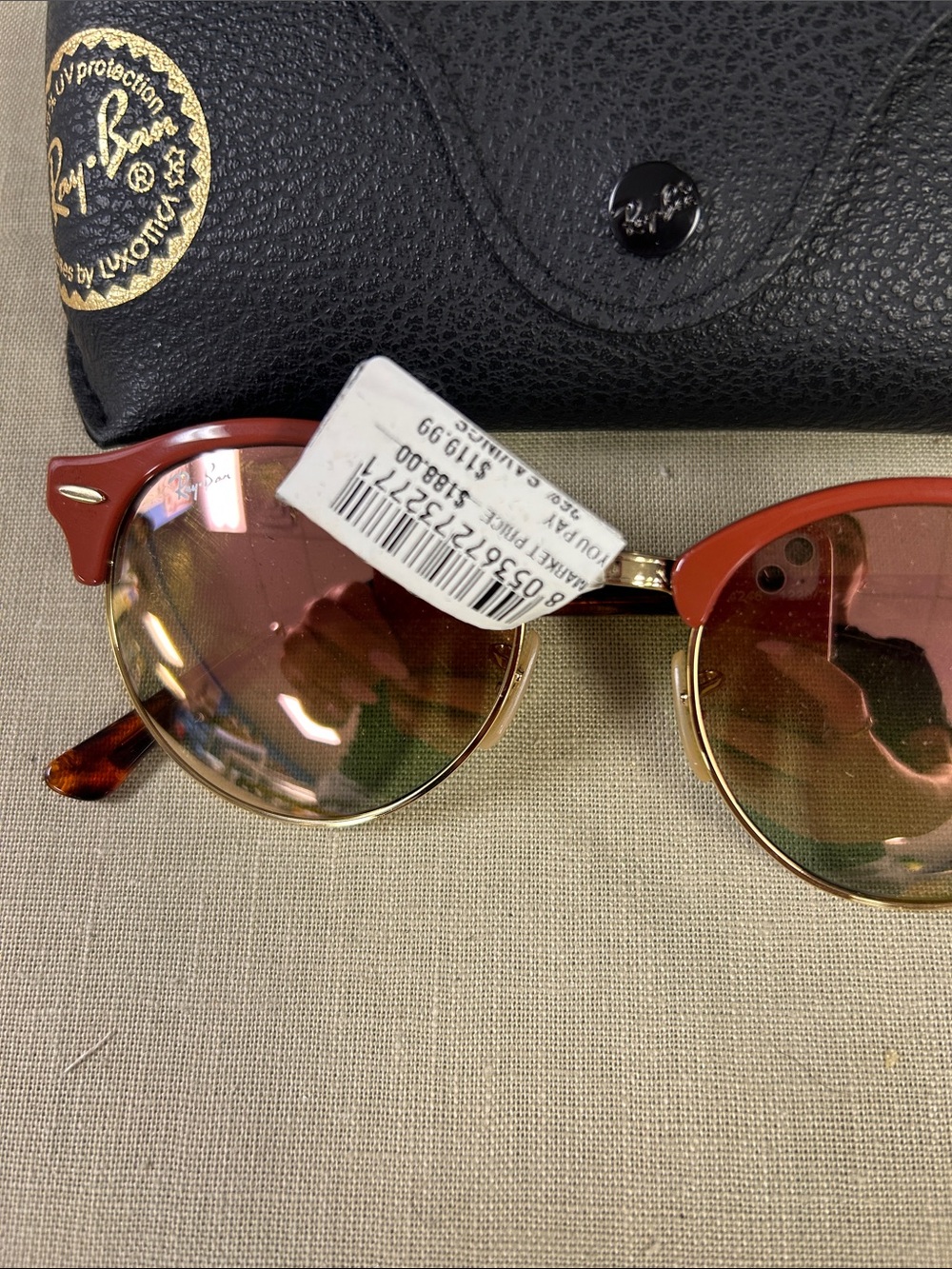 Ray-Ban Women's Red Clubmaster Sunglasses with Mirrored Lenses - Picture 2 of 6